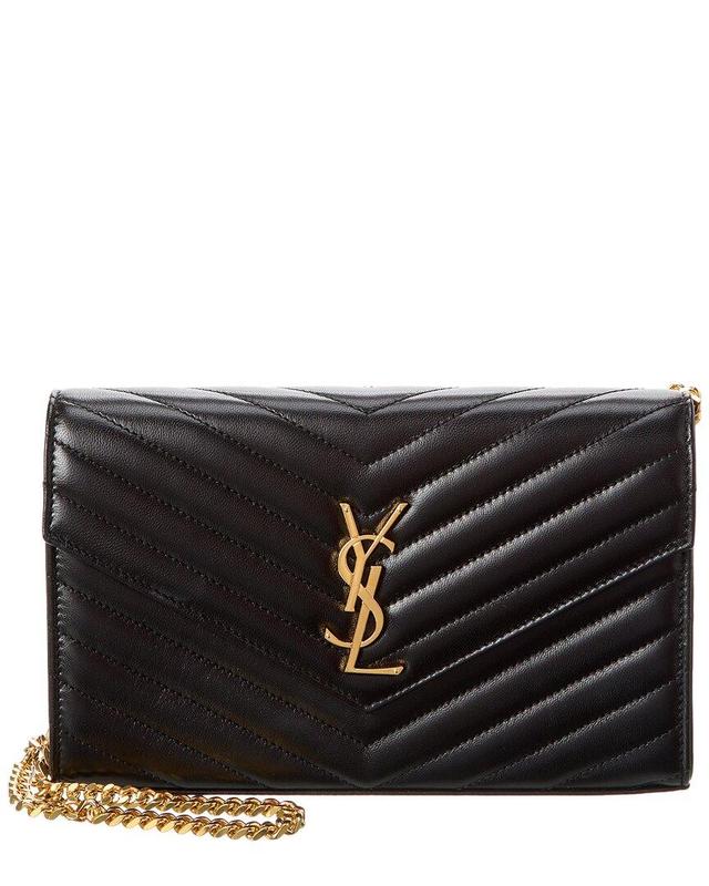 SAINT LAURENT Cassandre Lambskin Leather Wallet On Chain In Black Product Image