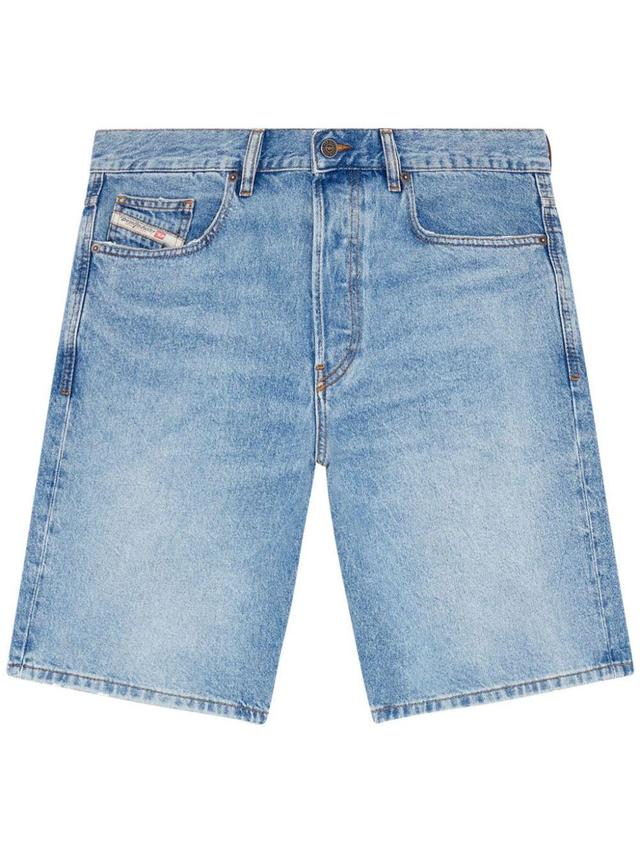 Logo-patch Straight-leg Denim Shorts In Blue Product Image