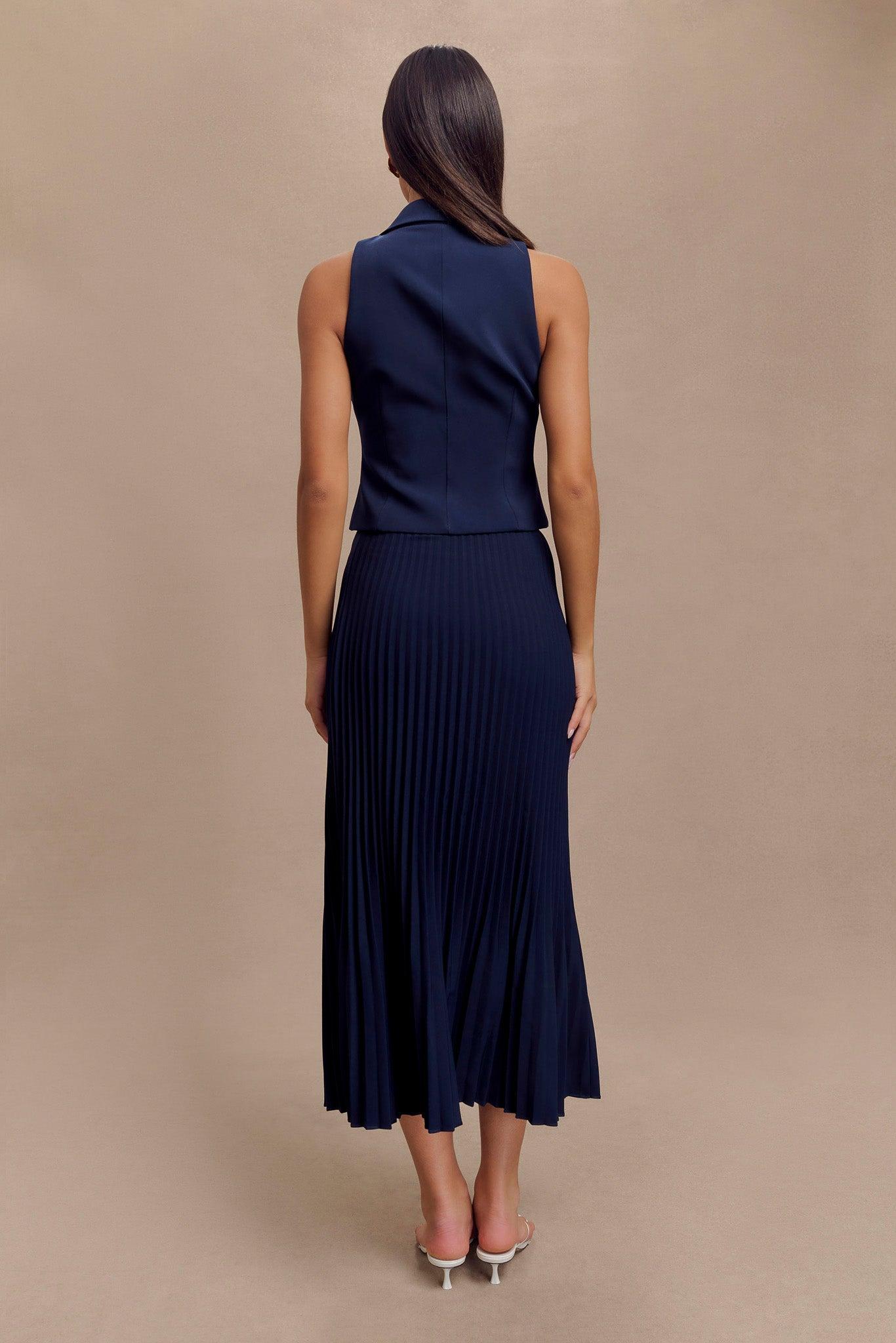 Twyla Pleated Suiting Maxi Skirt - Navy Product Image