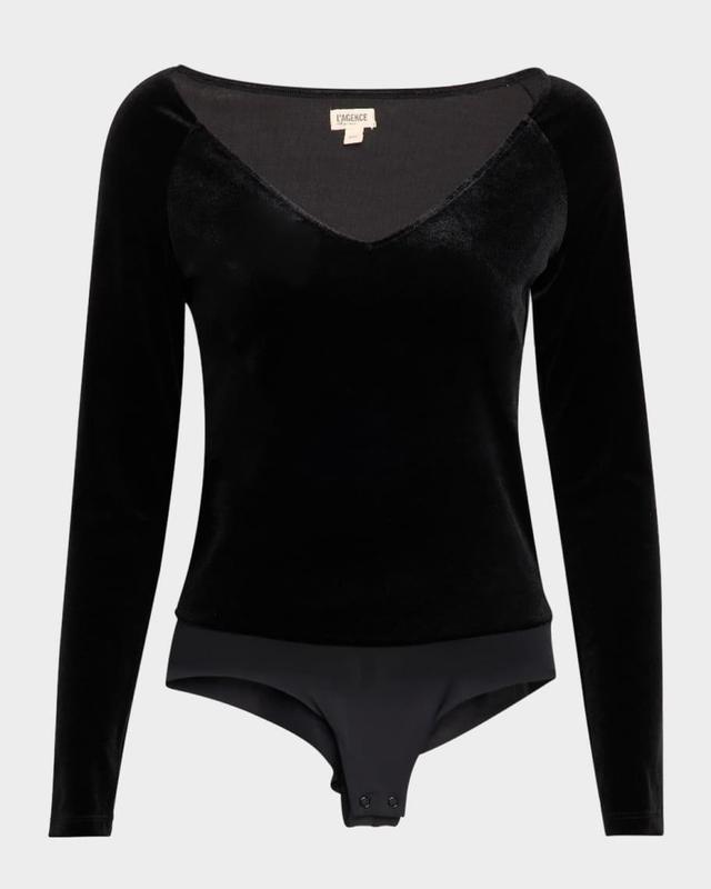 Winona Long-Sleeve Velvet Bodysuit Product Image