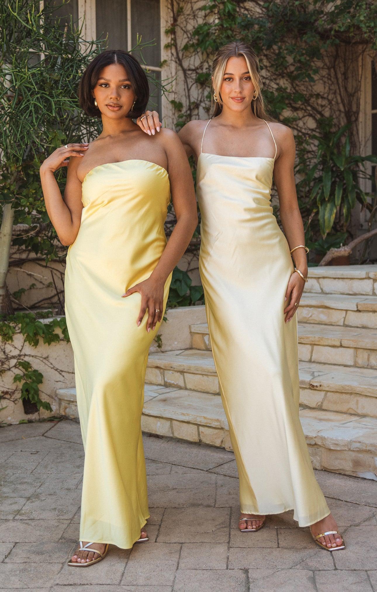 Taylor Tube Dress ~ Yellow Luxe Satin Product Image