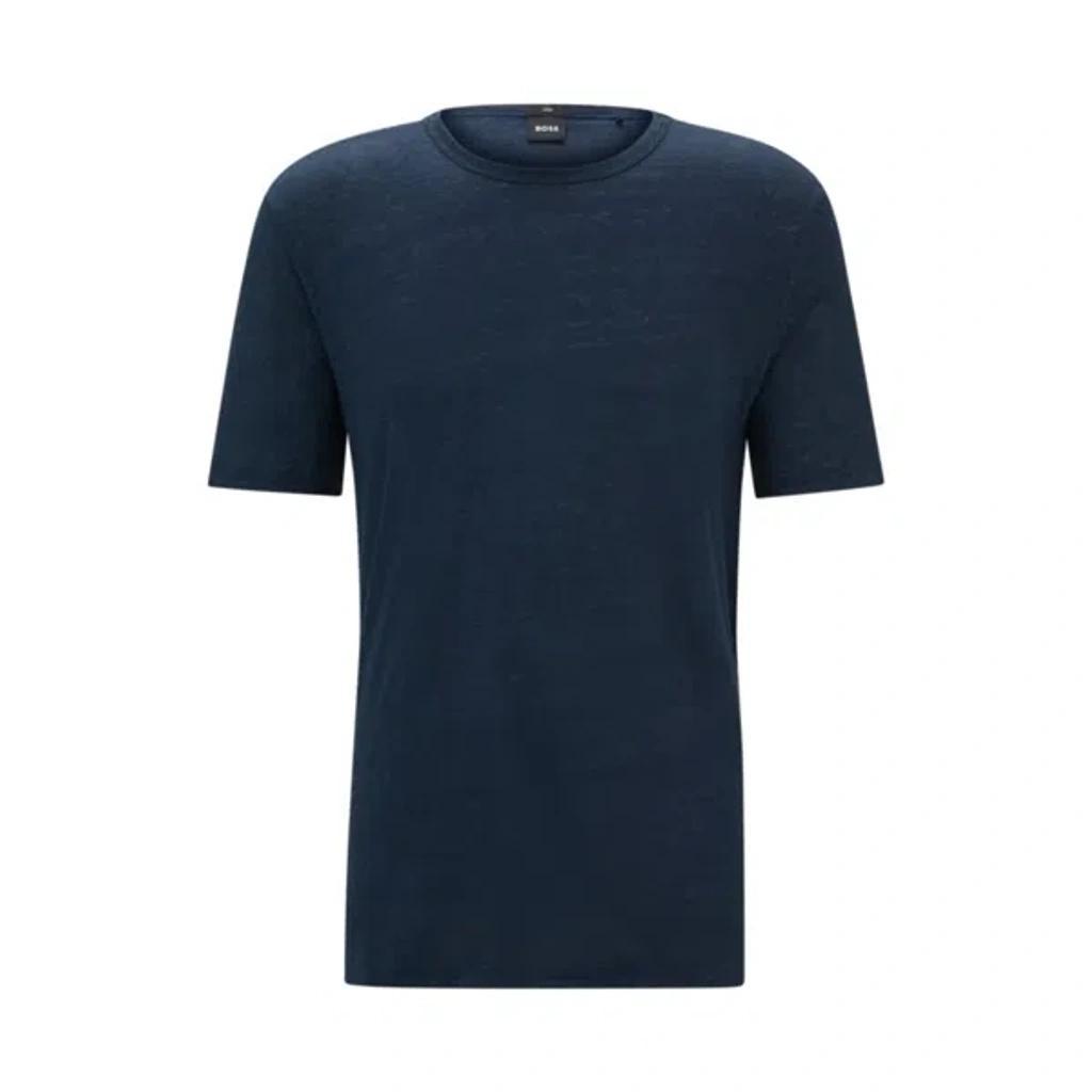 HUGO BOSS Regular-fit T-shirt In Linen In Blue Product Image