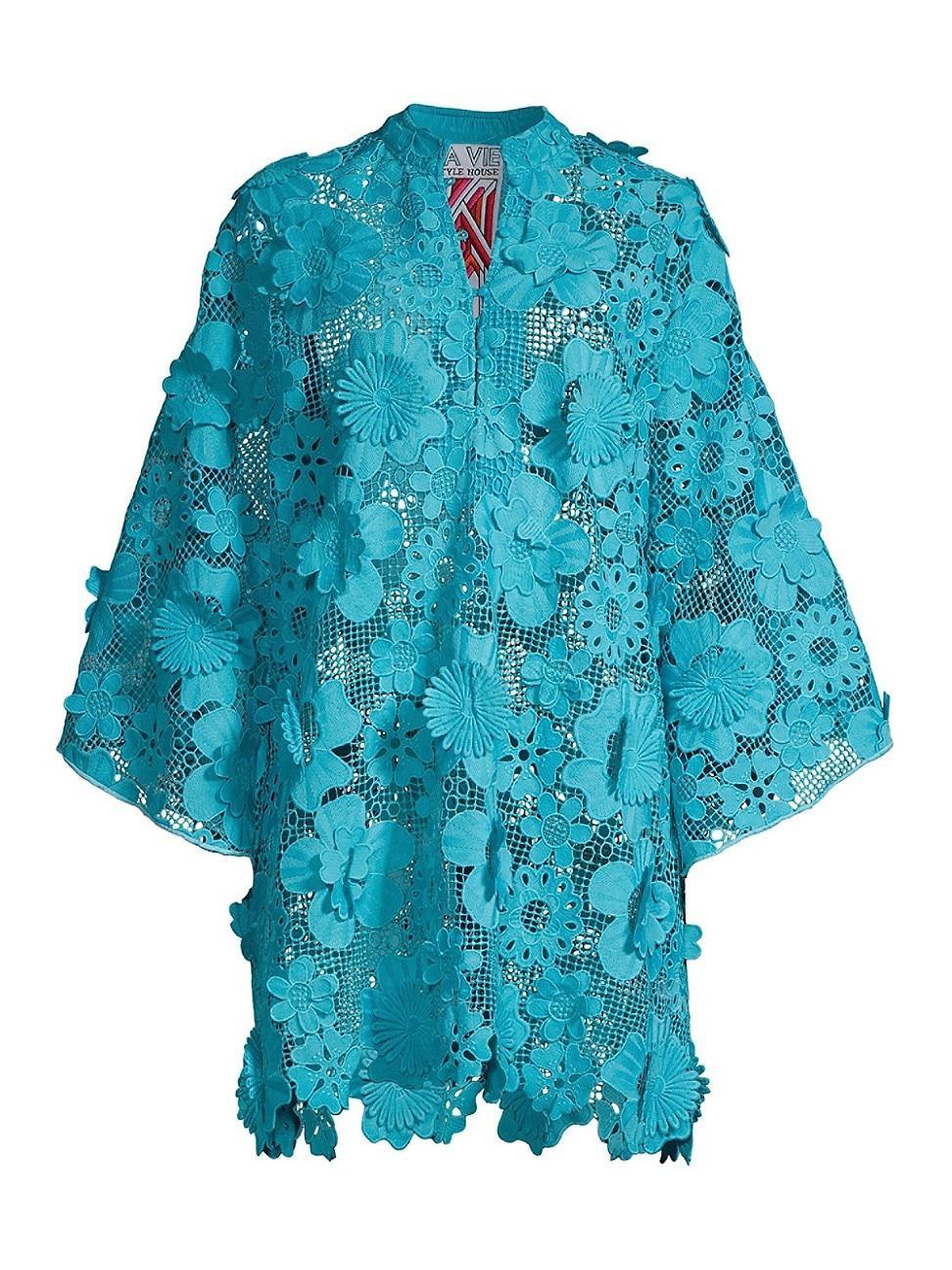 Womens 60s Floral Lace Mini Caftan Product Image