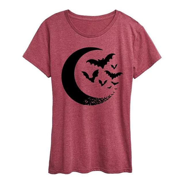 Womens Crescent Moon Bats Halloween Tee, Girls Product Image