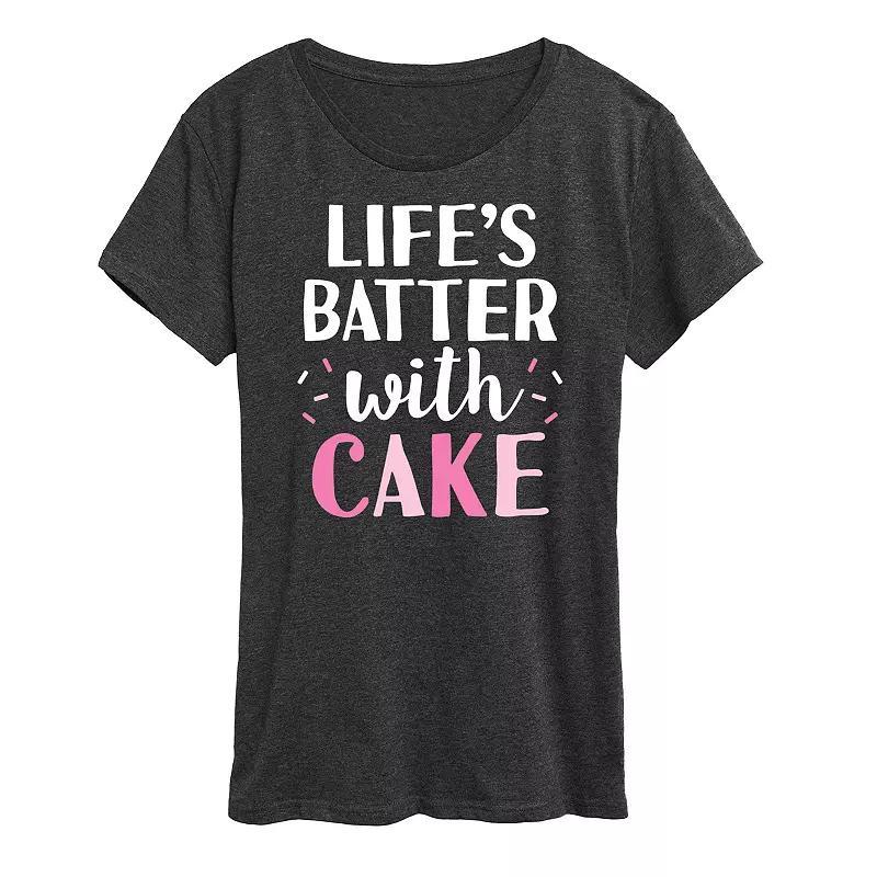 Womens Lifes Batter With Cake Graphic Tee Grey Blue Product Image