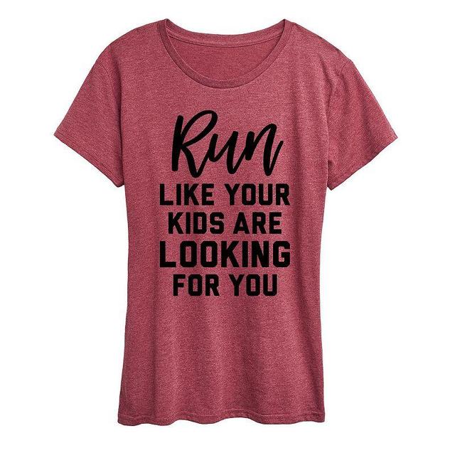 Plus Run Like Your Kids Are Looking For You Graphic Tee, Womens Grey Dark Red Product Image