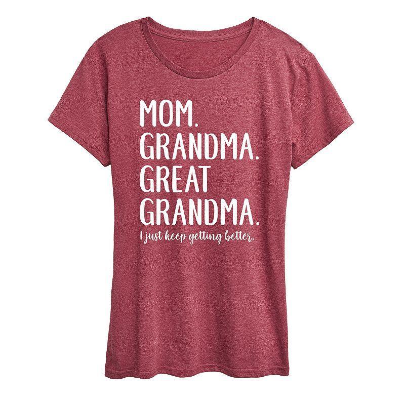 Womens Mom Grandma & Great Grandma Graphic Tee, Girls Grey Dark Red Product Image