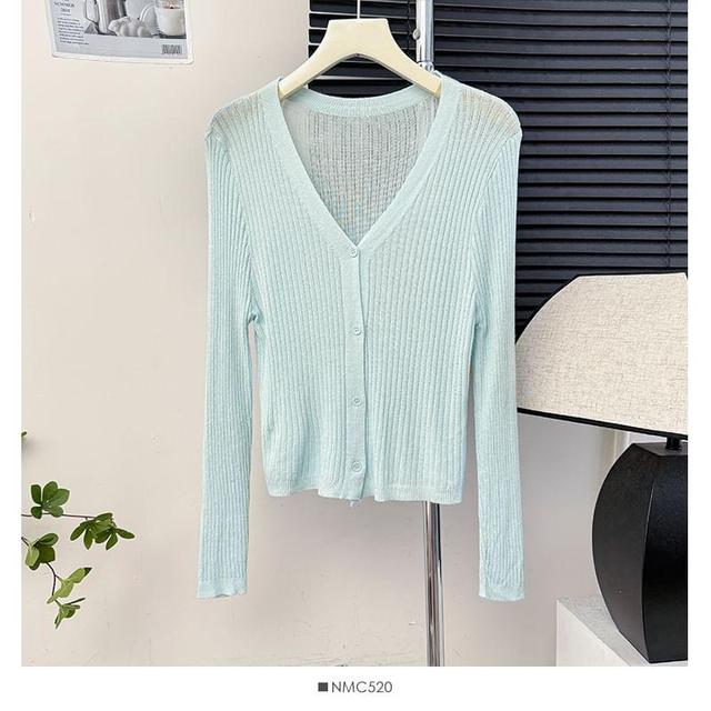 Long-Sleeve V-Neck Ribbed Light Cardigan in 9 Colors Product Image