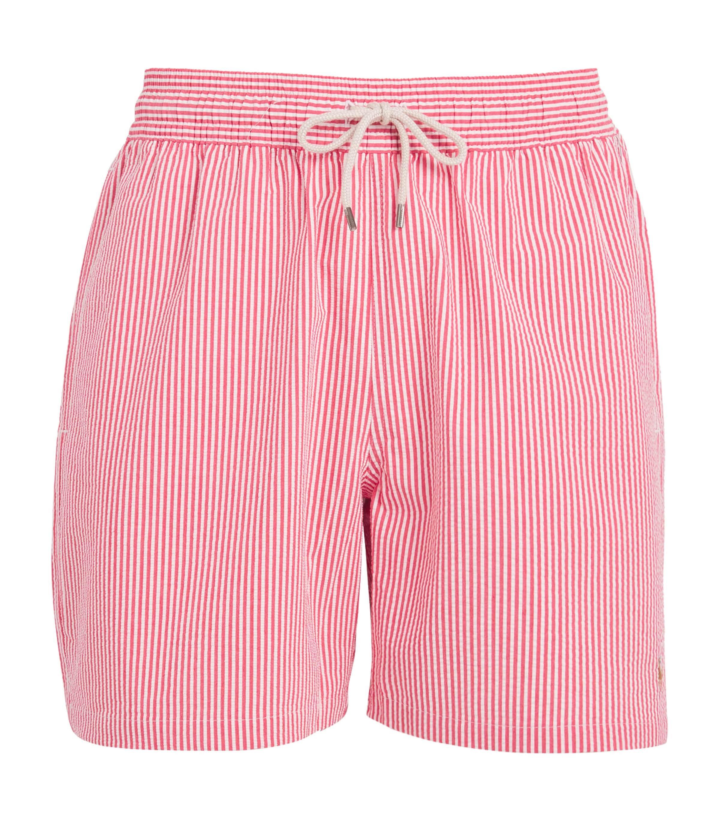 POLO RALPH LAUREN Striped Traveller Swim Shorts In Red Product Image