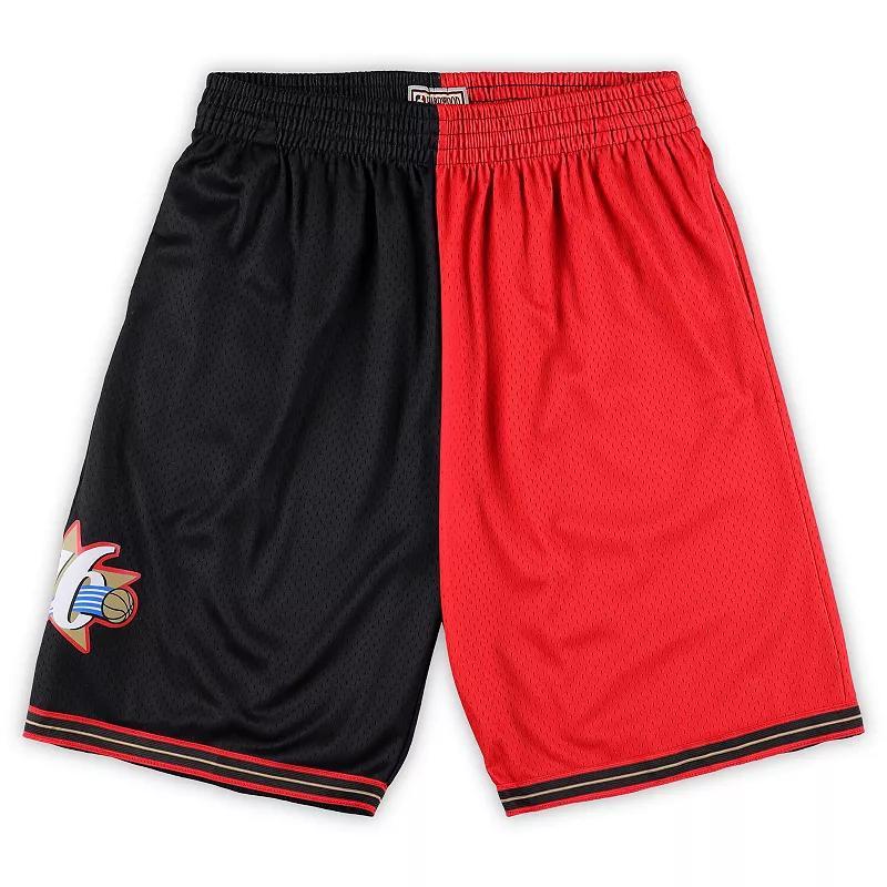 Mens Mitchell & Ness Black/Red Philadelphia 76ers Big & Tall Hardwood Classics Split Swingman Shorts Product Image