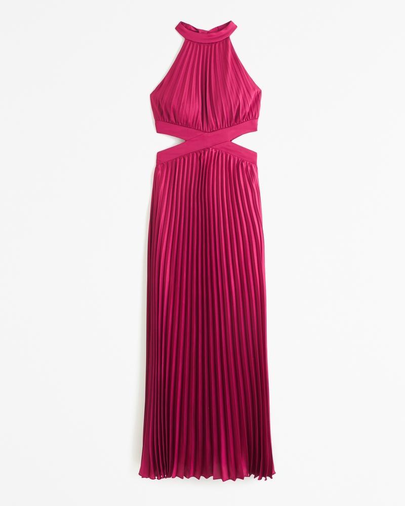 The A&F Giselle High-Neck Pleated Cutout Maxi Dress Product Image