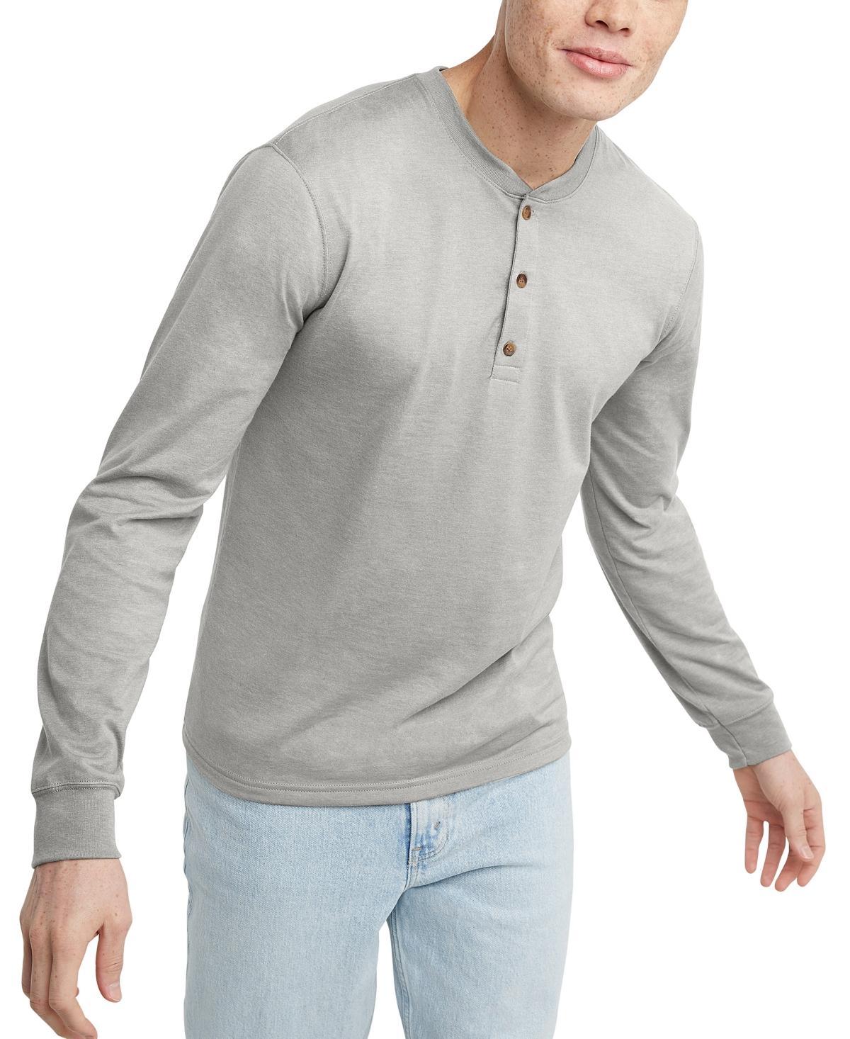 Mens Hanes Originals Cotton Long Sleeve Henley T-shirt Product Image