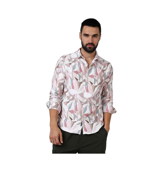 Campus Sutra Mens Nude Pink & Ivory White Petal Block Shirt Product Image