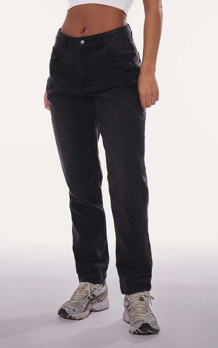 PRETTYLITTLETHING Washed Black High Rise Mom Jeans Product Image