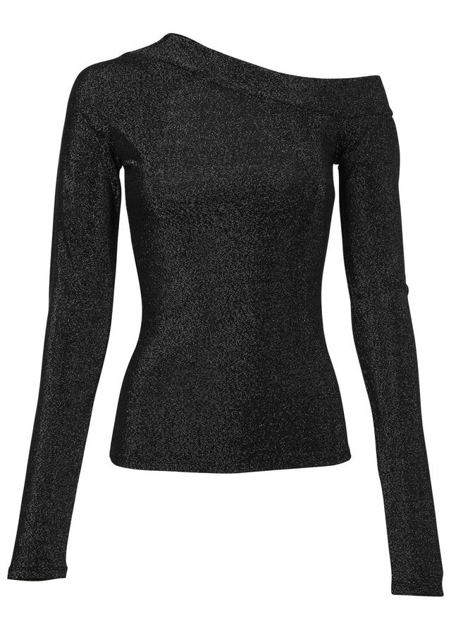 Glitter Knit One Shoulder Top - Jet Black Glitter Knit Product Image