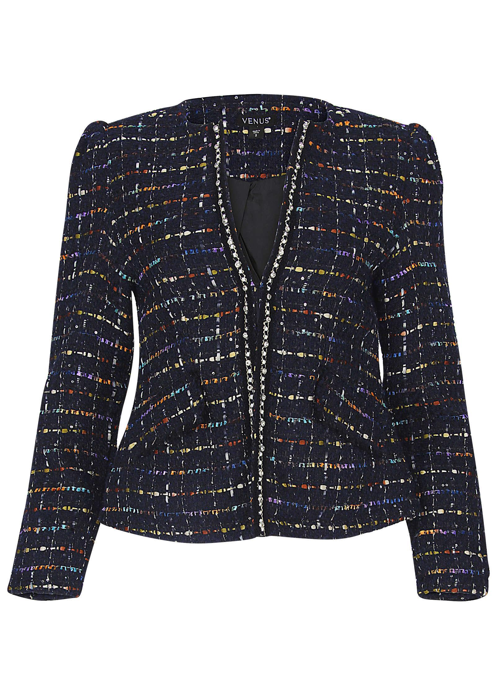 Rhinestone Tweed Jacket - Black Multi Product Image