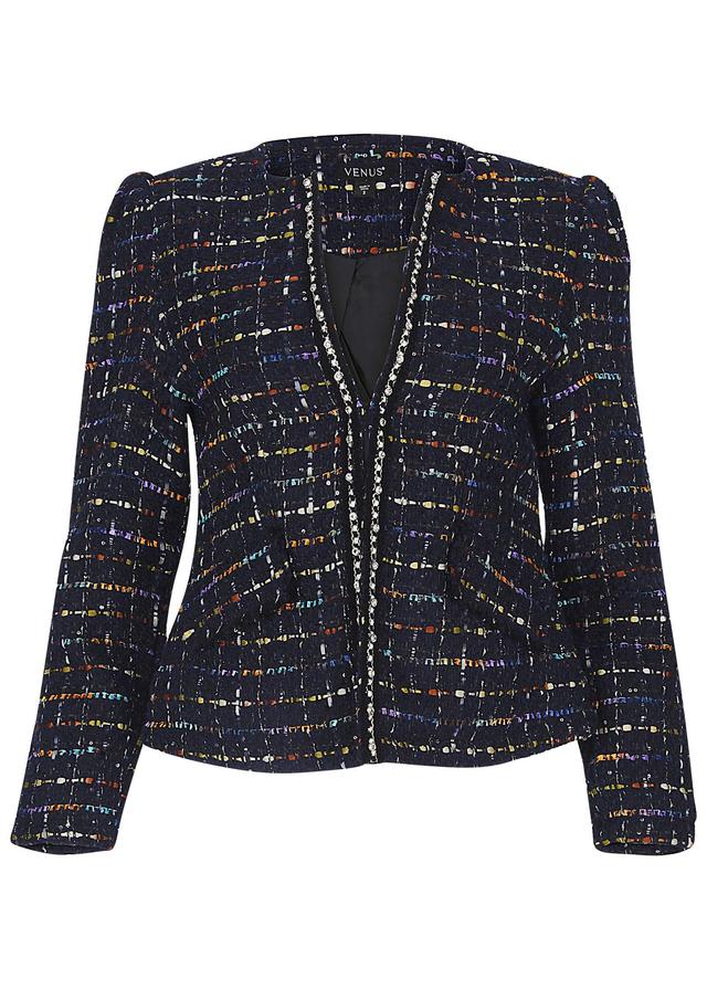 Rhinestone Tweed Jacket - Black Multi Product Image