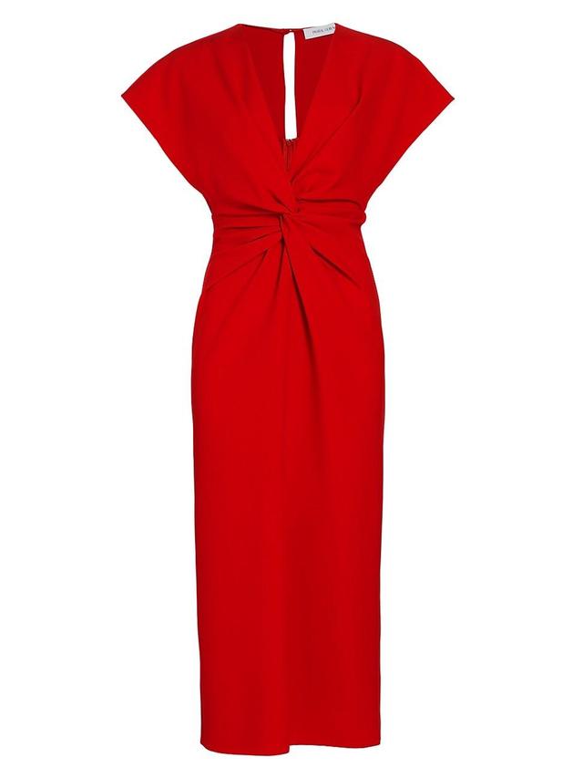 Womens Stretch Crepe Twist-Front Midi-Dress Product Image