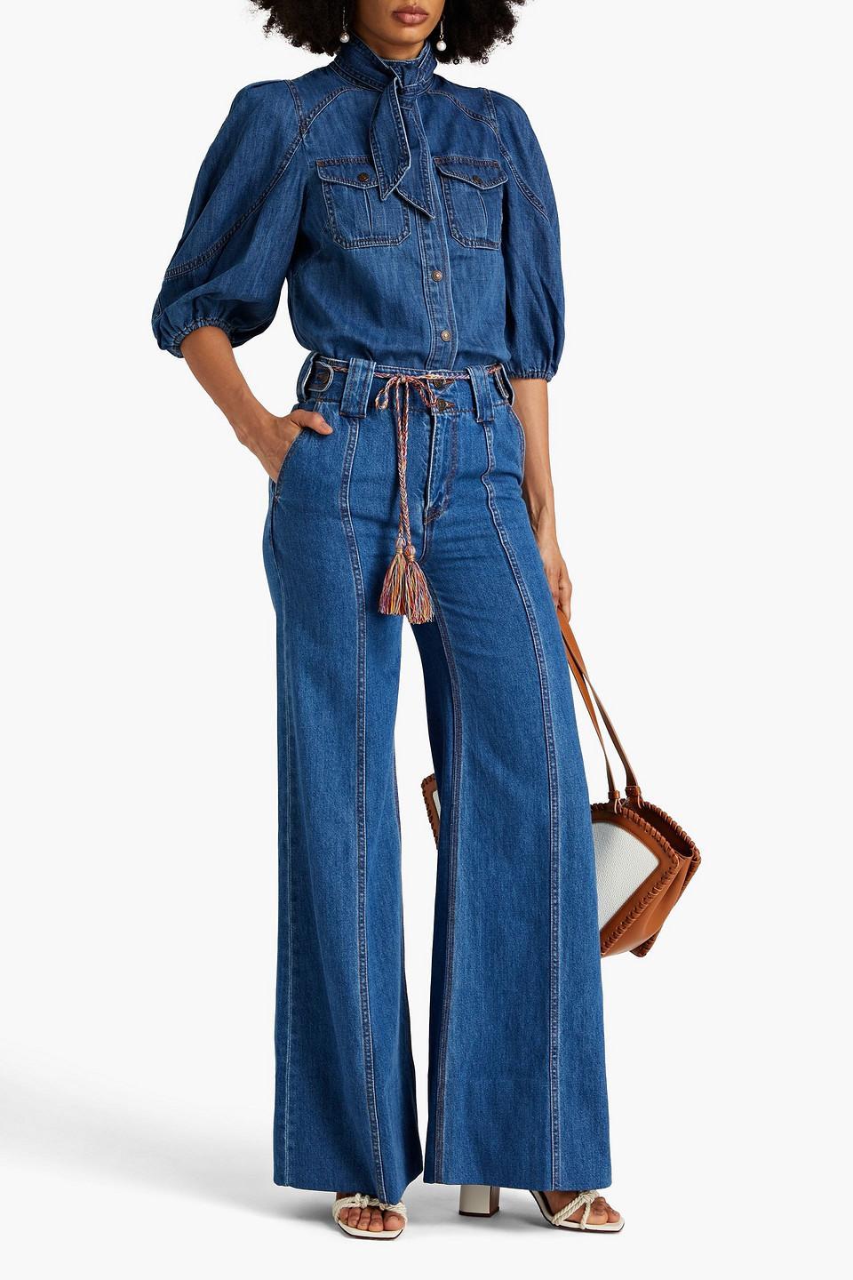 Belted High-rise Wide-leg Jeans In Mid Denim Product Image