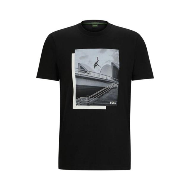 Photo-print T-shirt In Stretch-cotton Jersey In Black Product Image