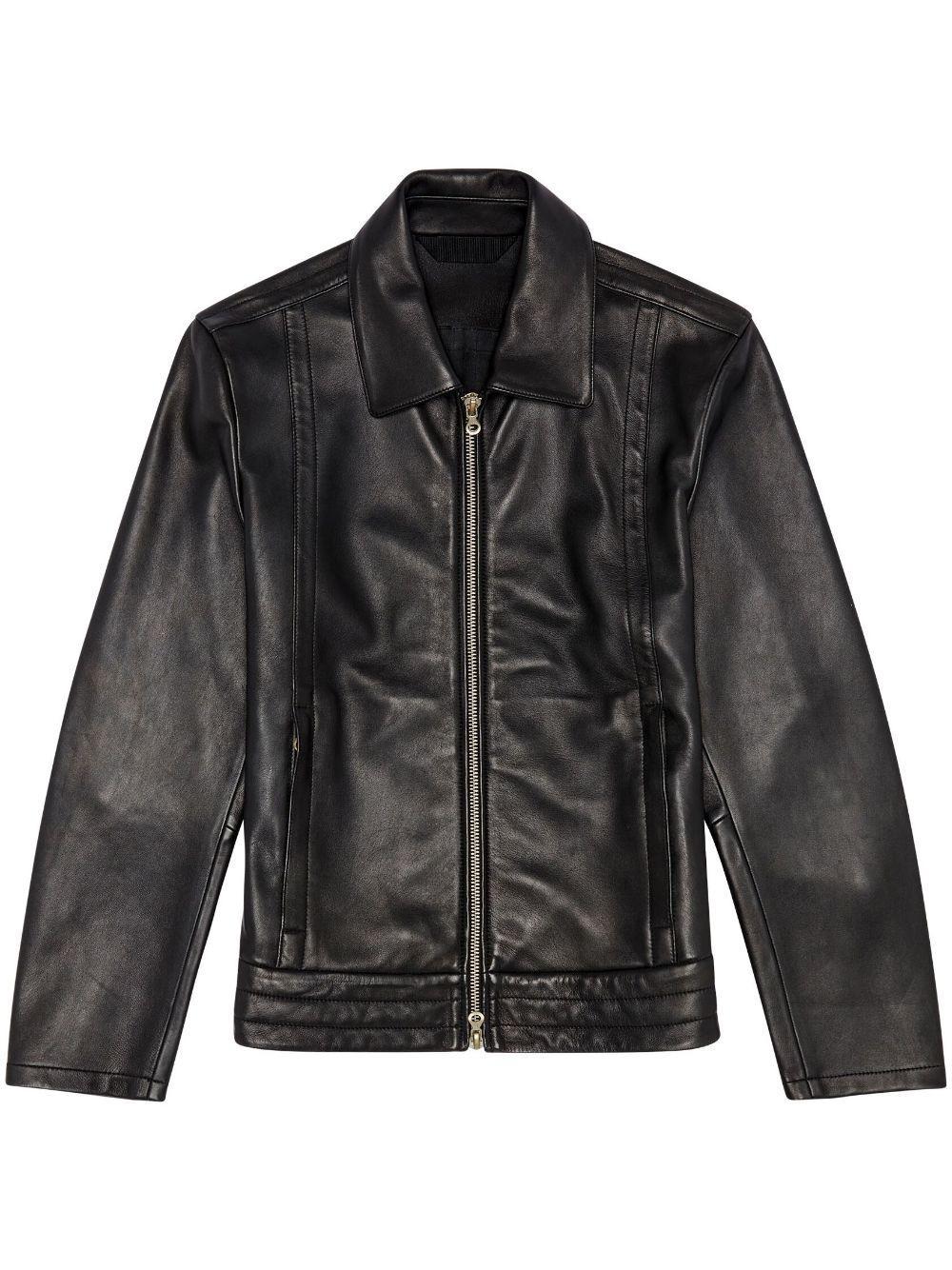 Leather Biker-style Shirt Jacket In Black Product Image