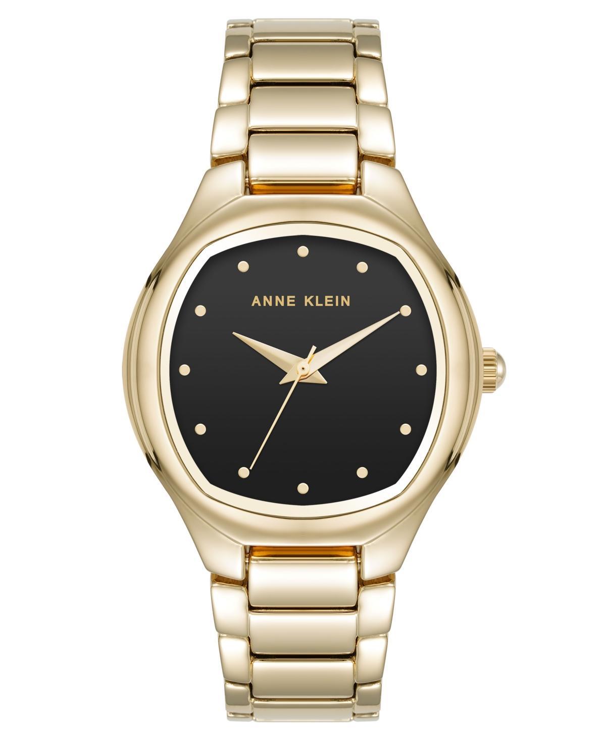 Anne Klein Womens Quartz Everyday Cushion Black and Gold-Tone Alloy Metal Bracelet Watch, 32mm - Black, Gold-Tone Product Image