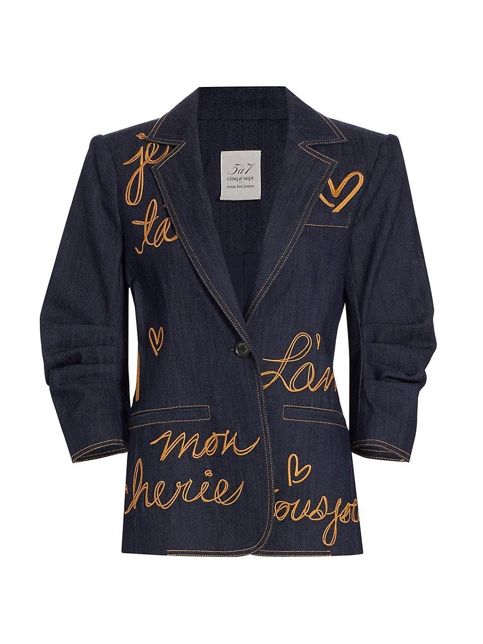 Womens Khloe Embroidered Denim Blazer Product Image