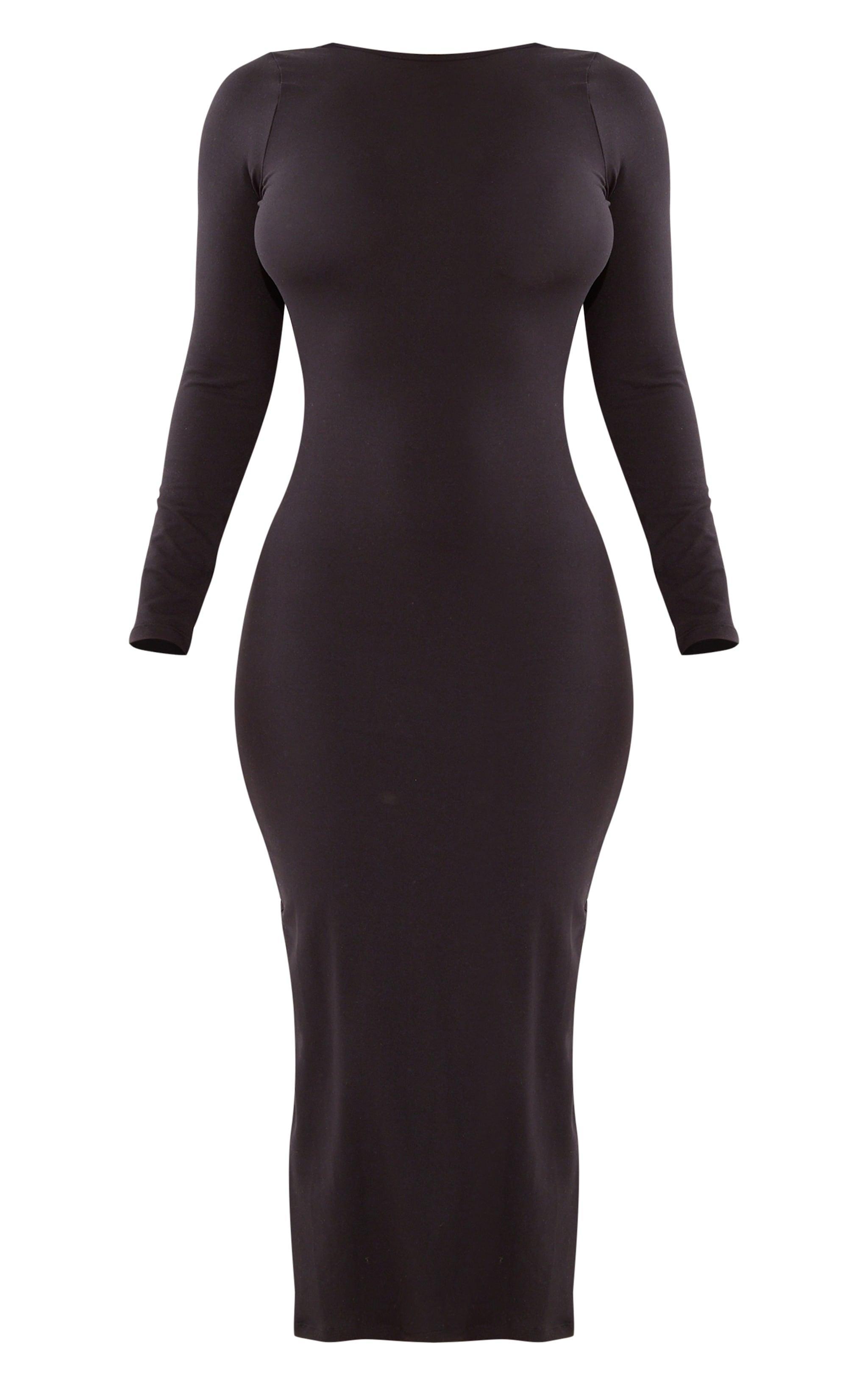 Shape Black Sculpted Long Sleeve Low Back Maxi Dress Product Image