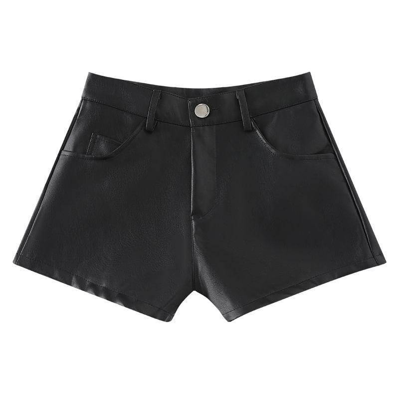 High Waist Faux Leather Shorts Product Image