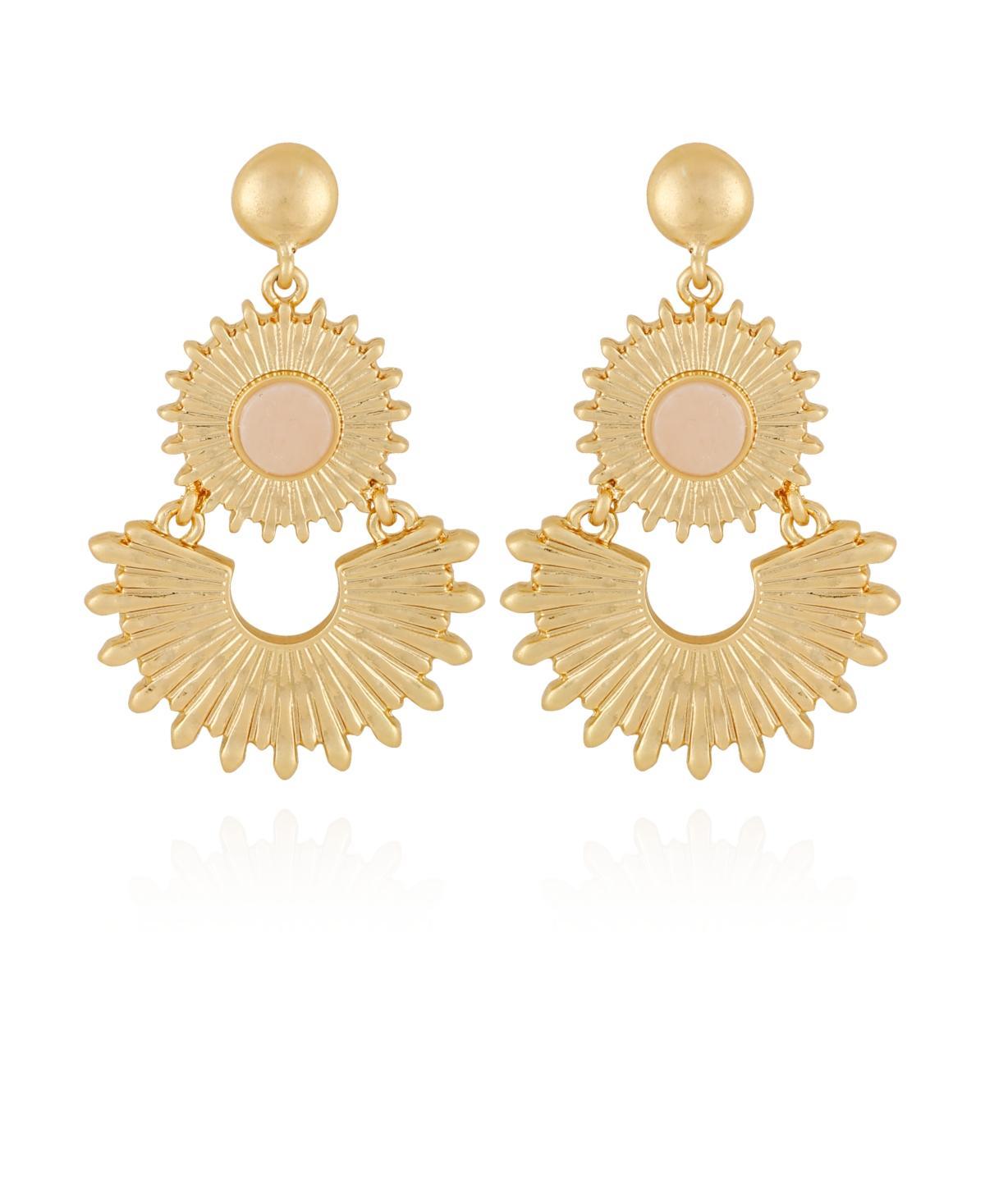 Womens Double Sun Rose Quartz Stone Drop Earrings - Gold-Tone Product Image