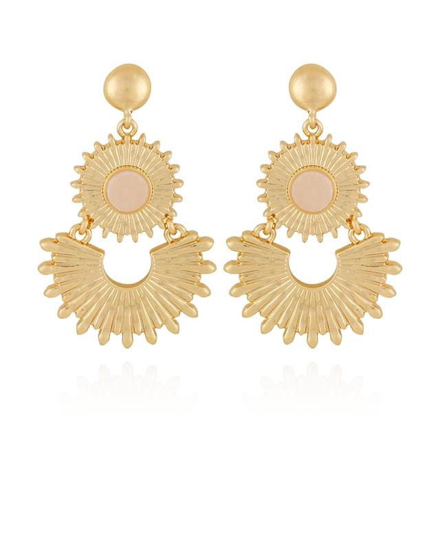 Womens Double Sun Rose Quartz Stone Drop Earrings - Gold-Tone Product Image