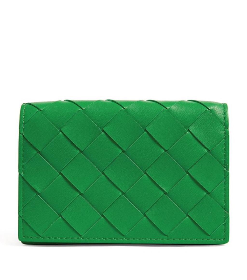 Leather Intrecciato Card Case In Green Product Image