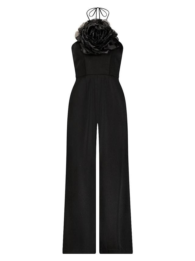 Womens Floral-Appliqud Crepe Wide-Leg Jumpsuit Product Image