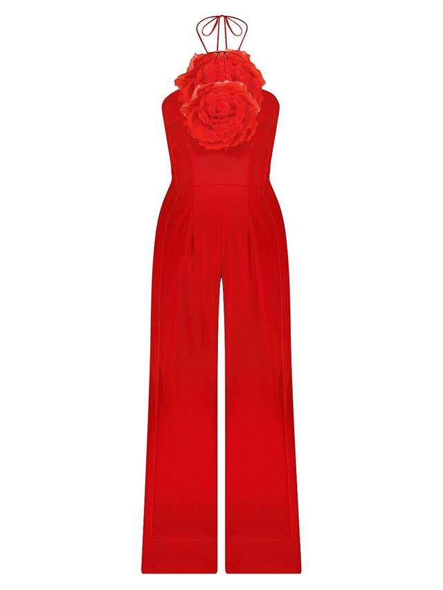 Womens Floral-Appliqud Crepe Wide-Leg Jumpsuit Product Image