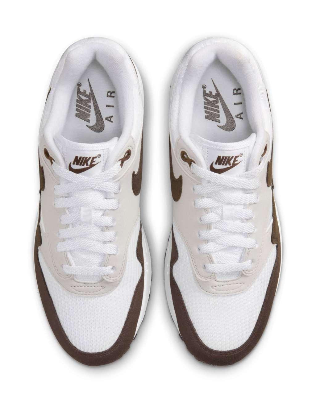 Nike Air Max 1 sneakers in white and dark brown  Product Image