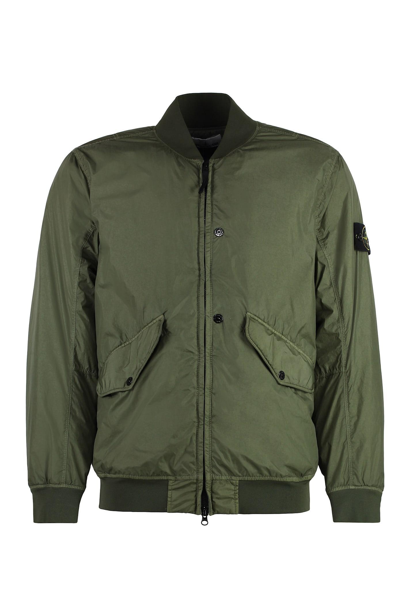 STONE ISLAND Logo Patch Bomber Jacket In Green Product Image