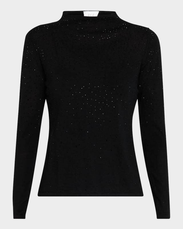 Superfine Cashmere Rhinestone Mock-Neck Sweater Product Image