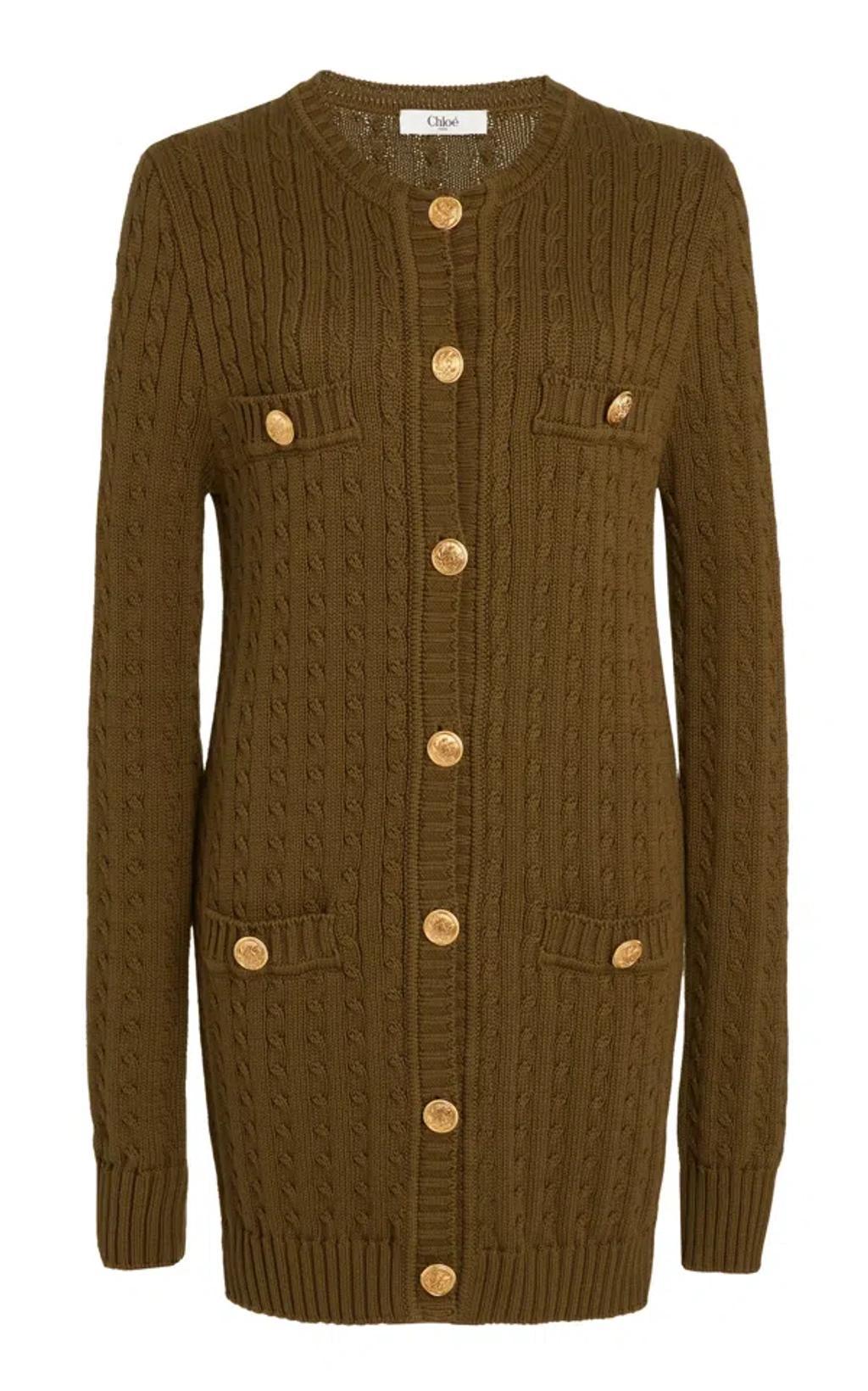 Longline Cable-knit Cotton Cardigan In Green Product Image