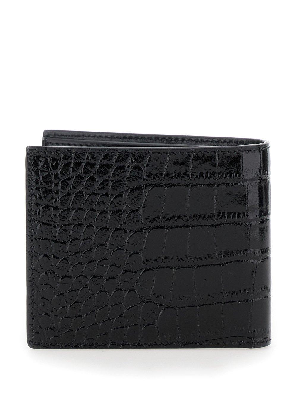 Shiny Printed Croc T Line Classic Bifold Wallet In Black Product Image