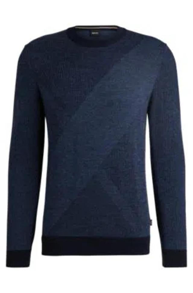 Virgin-wool Sweater With Two-tone Jacquard Pattern In Dark Blue Product Image