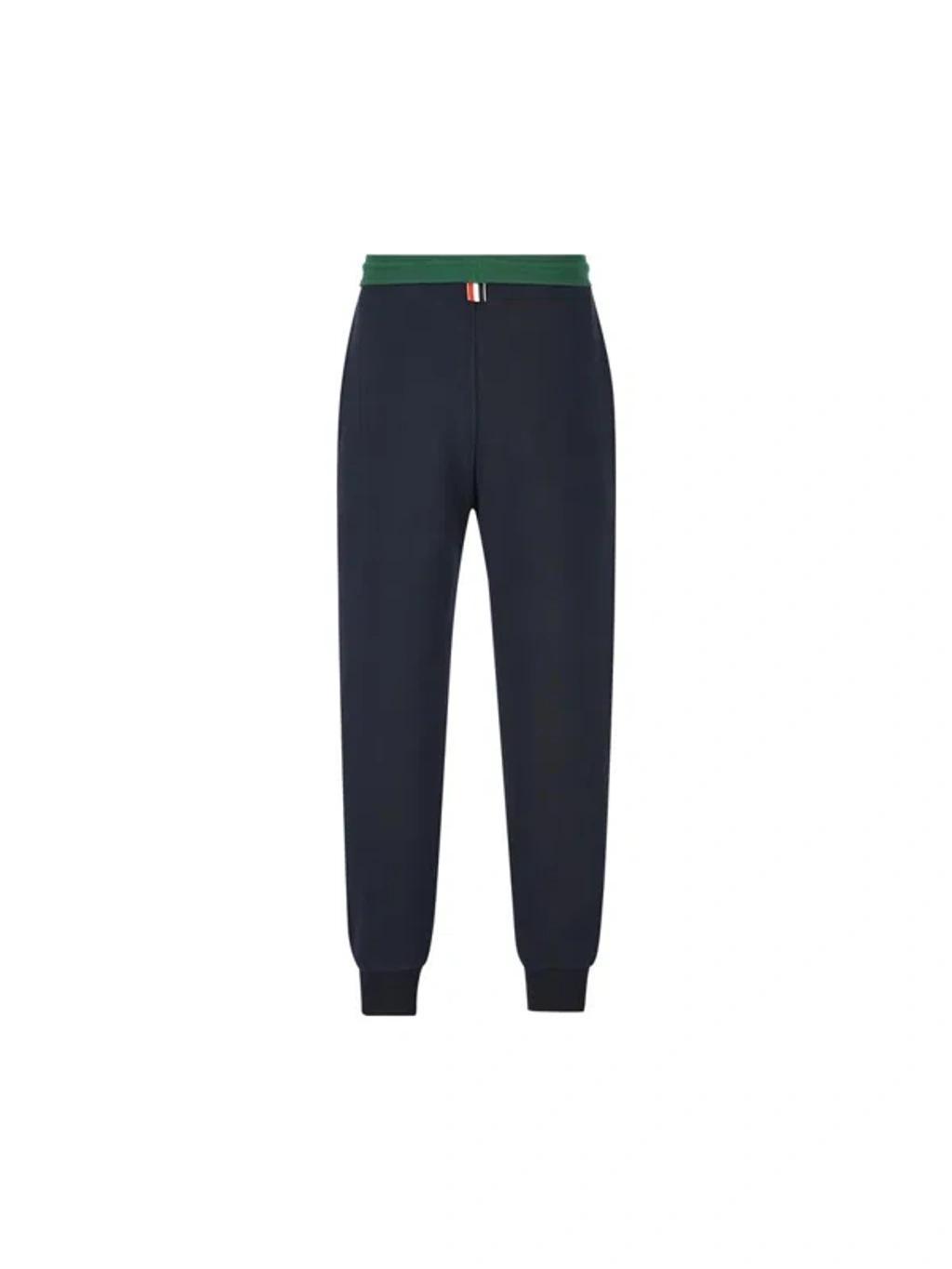 THOM BROWNE Logo Patch Drawstring Pants In Blue Product Image