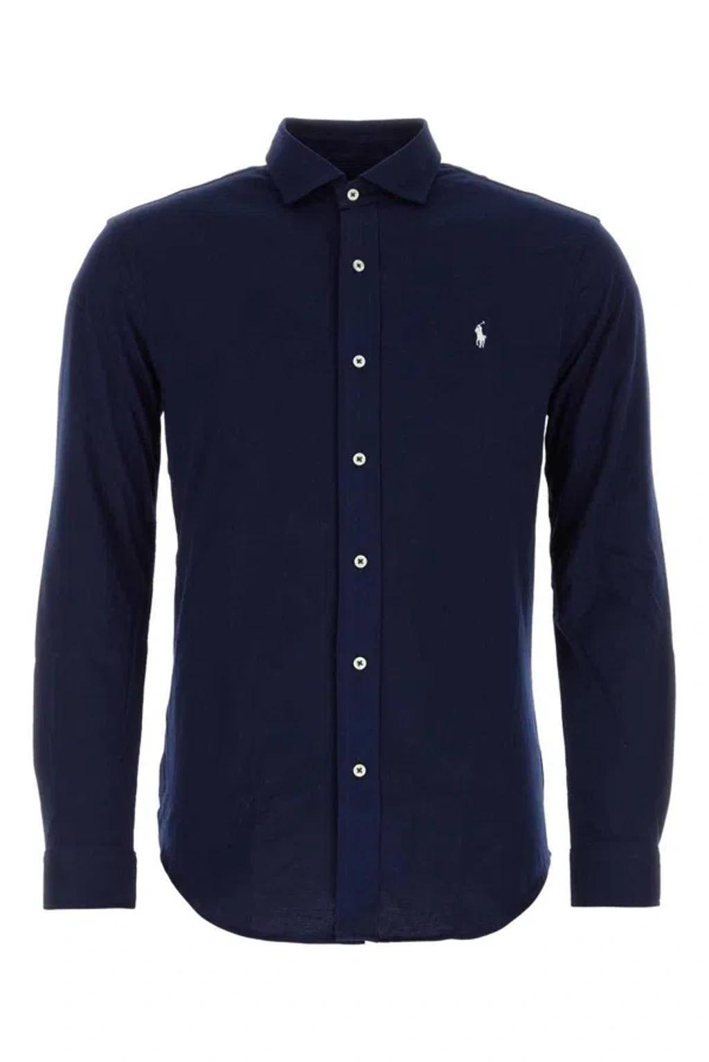 Polo Pony Embroidered Buttoned Shirt In Navy Product Image