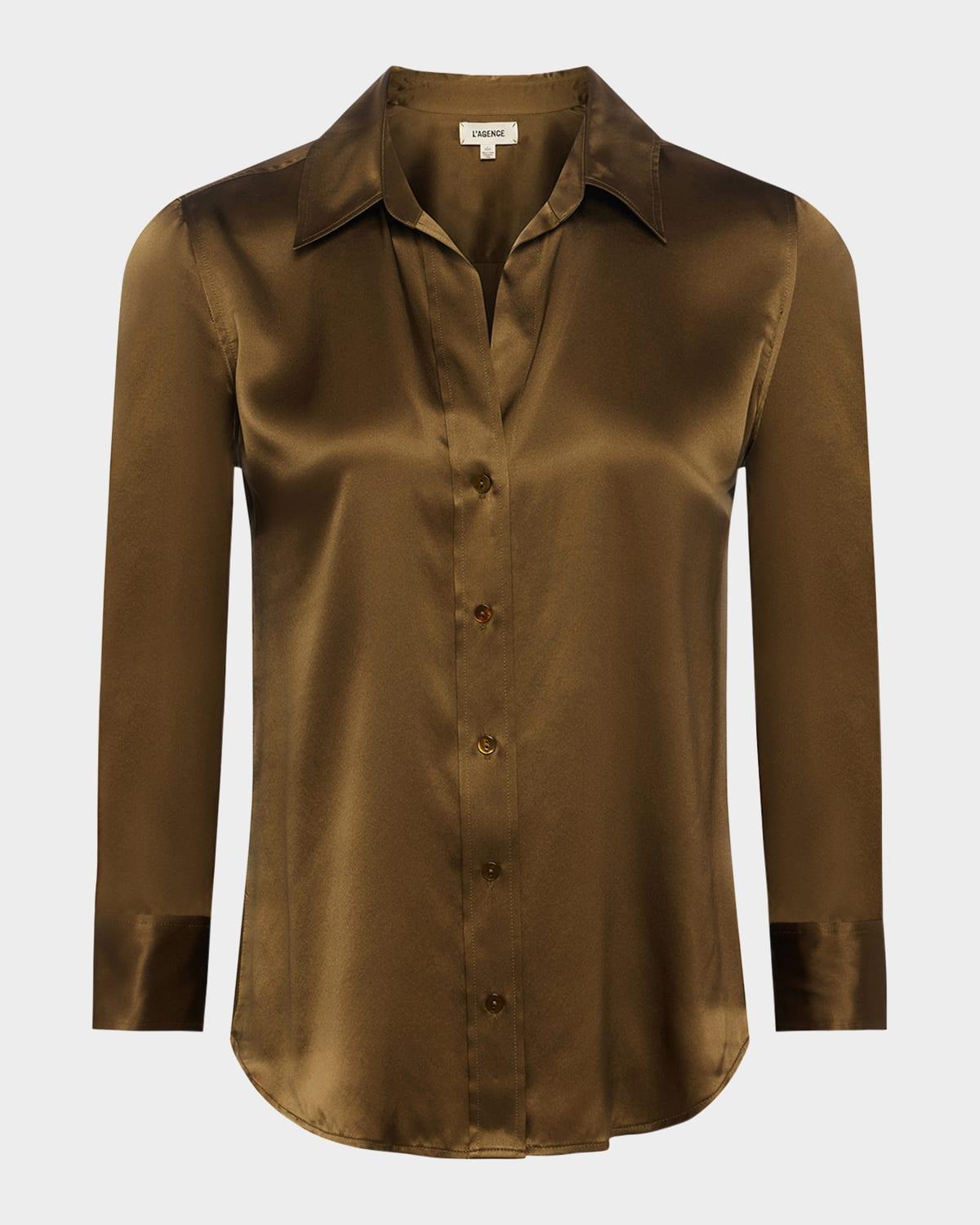 Dani Silk Satin 3/4-Sleeve Button-Down Blouse Product Image