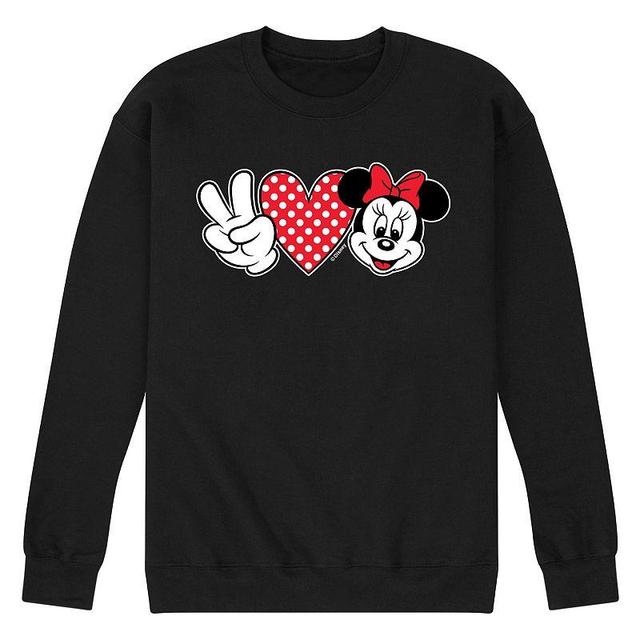 Disneys Minnie Mouse Mens Peace Love Minnie Fleece Sweatshirt Black Product Image