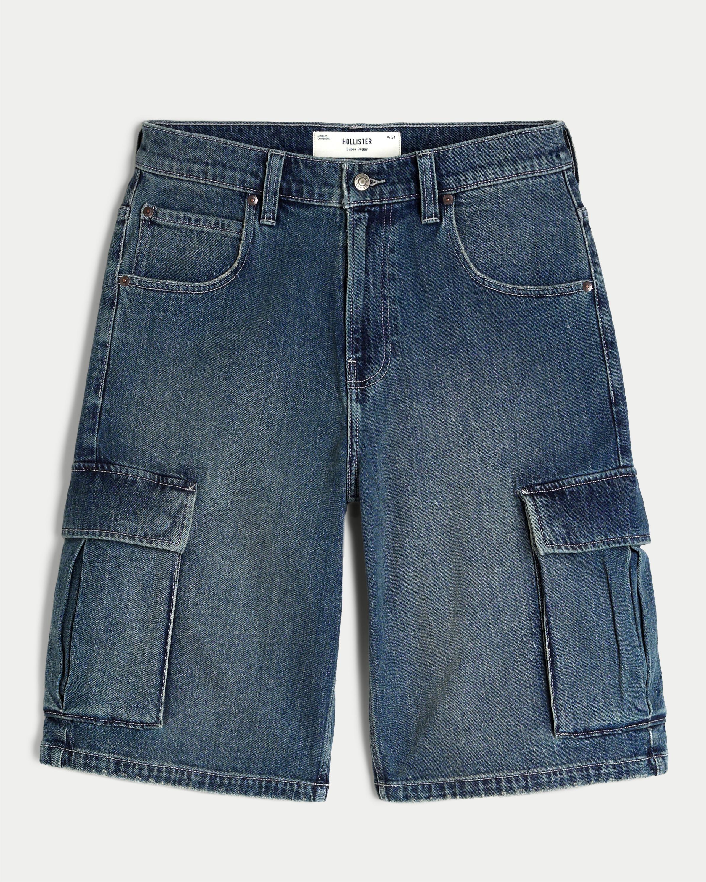 Medium Wash Super Baggy Denim Cargo Shorts Product Image