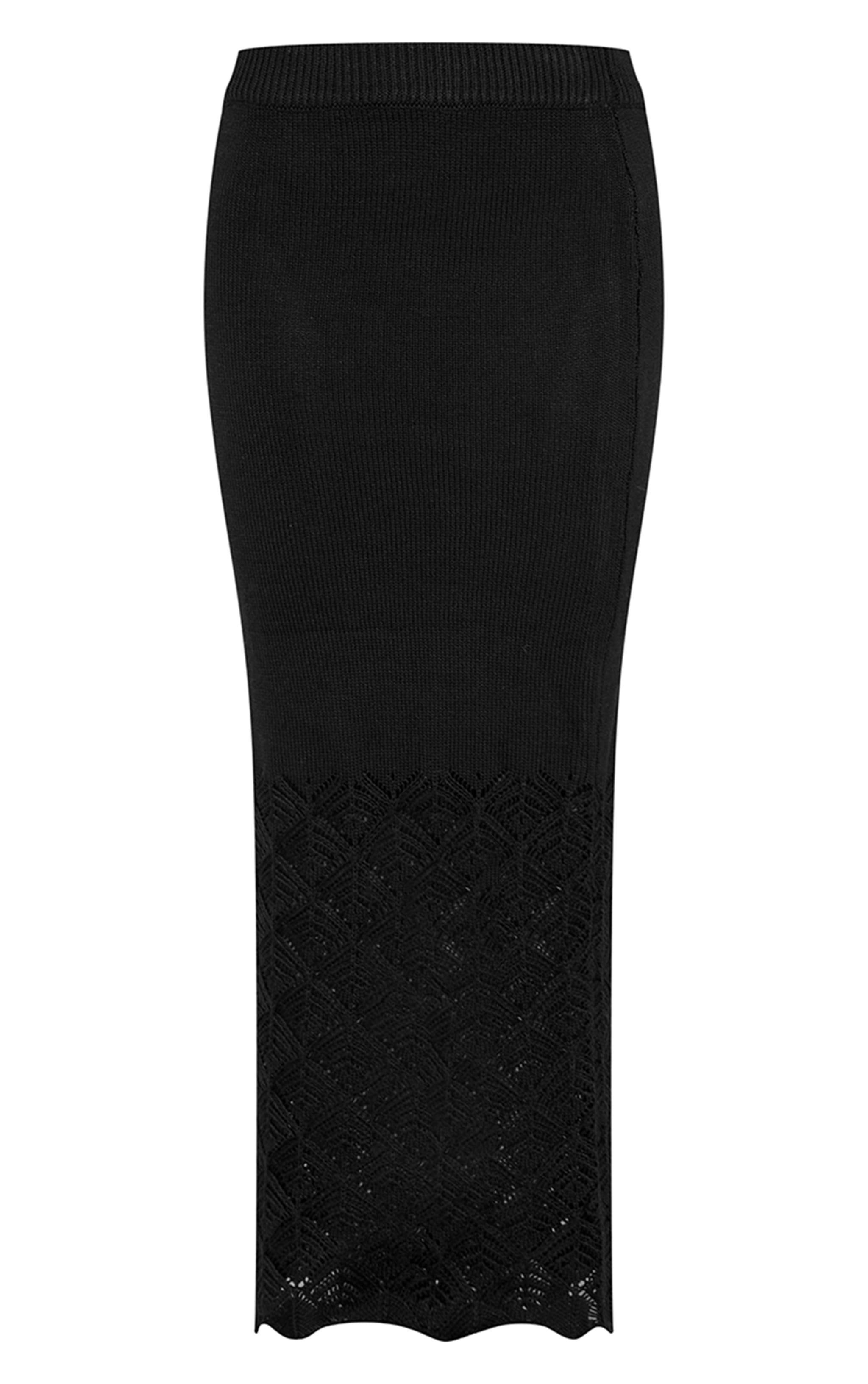 Black Patterned Crochet Knit Low Rise Maxi Skirt Product Image