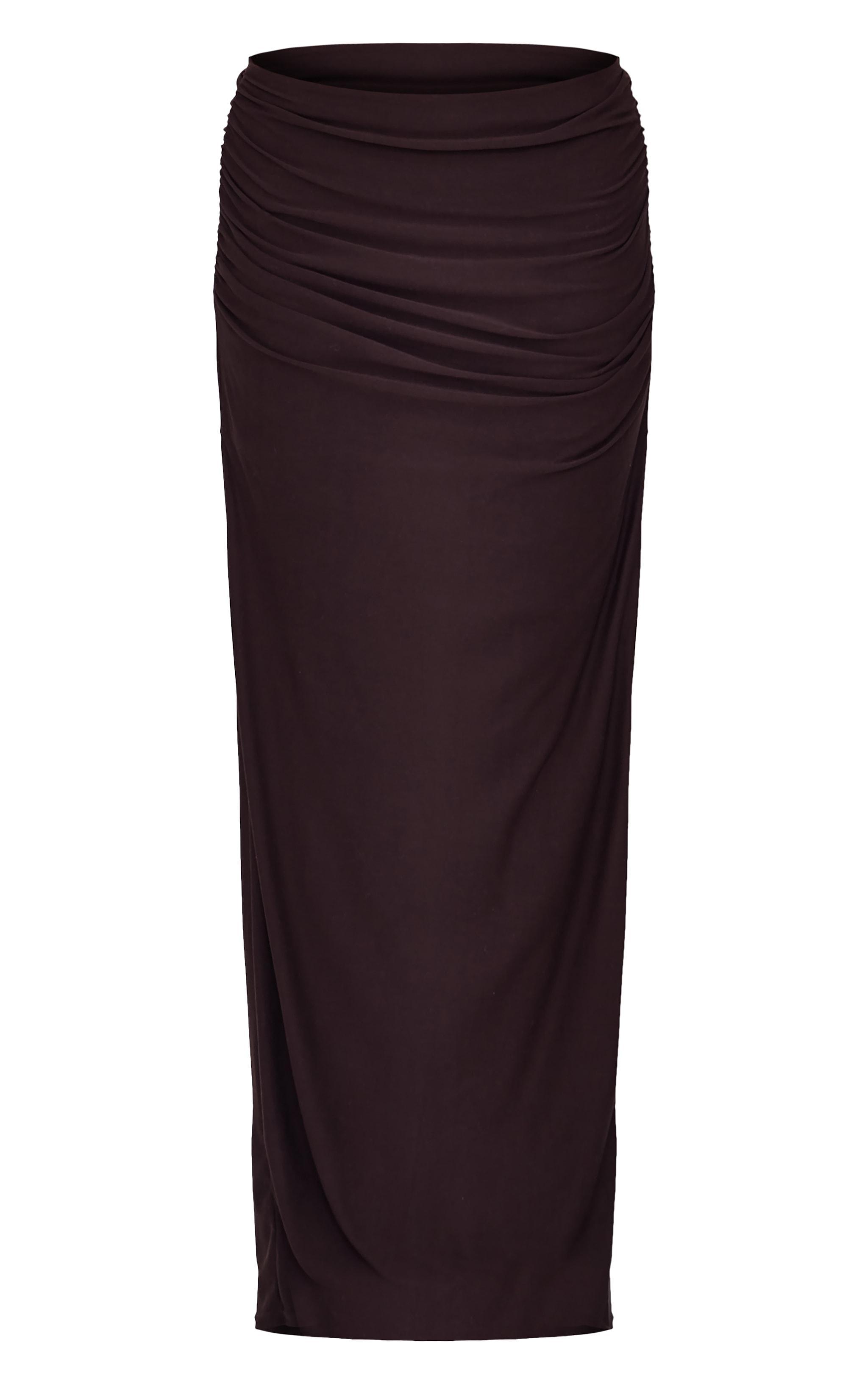 Dark Brown Soft Touch Mid Rise Maxi Skirt Product Image