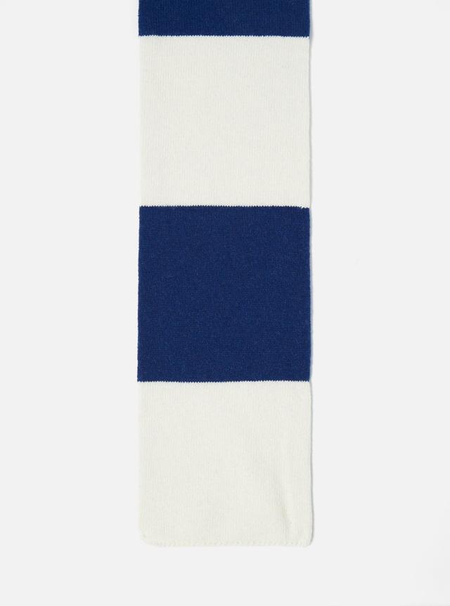 Universal Works Deluxe Football Scarf in Ecru/Blue Soft Wool Product Image