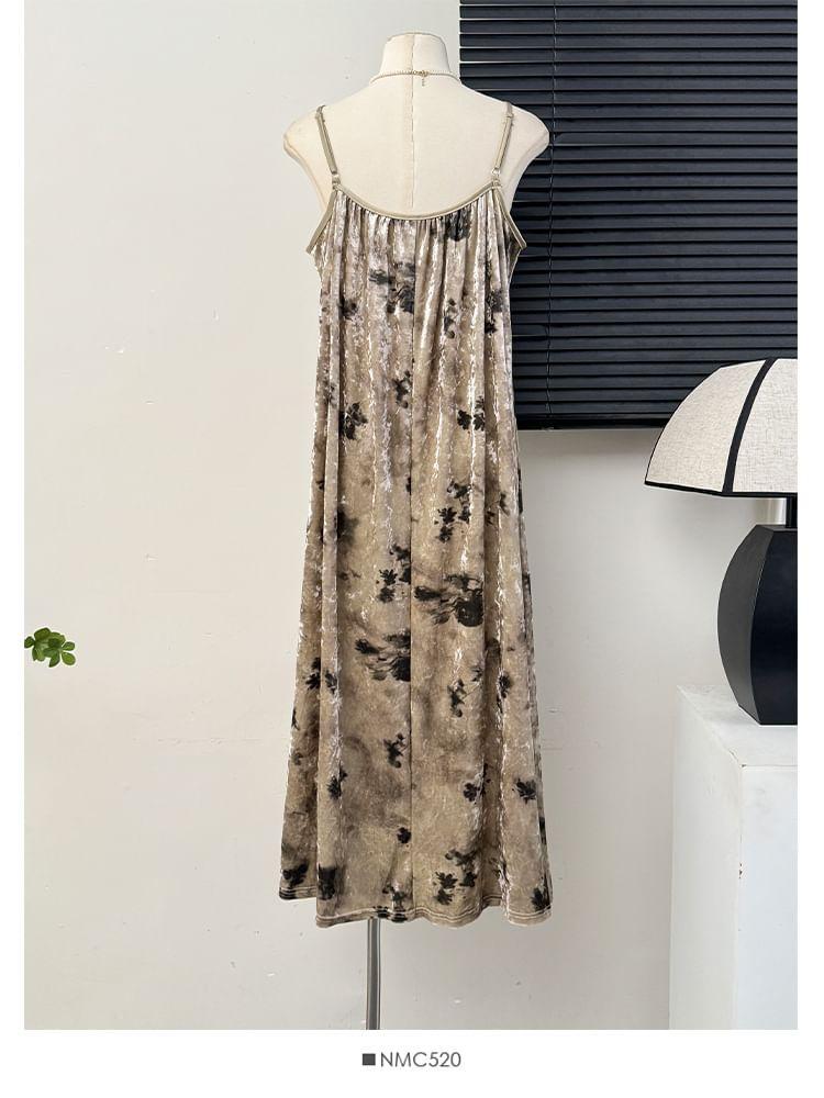 Velvet Tie-Dyed Loose Midi Dress / Open-Front Cardigan Product Image