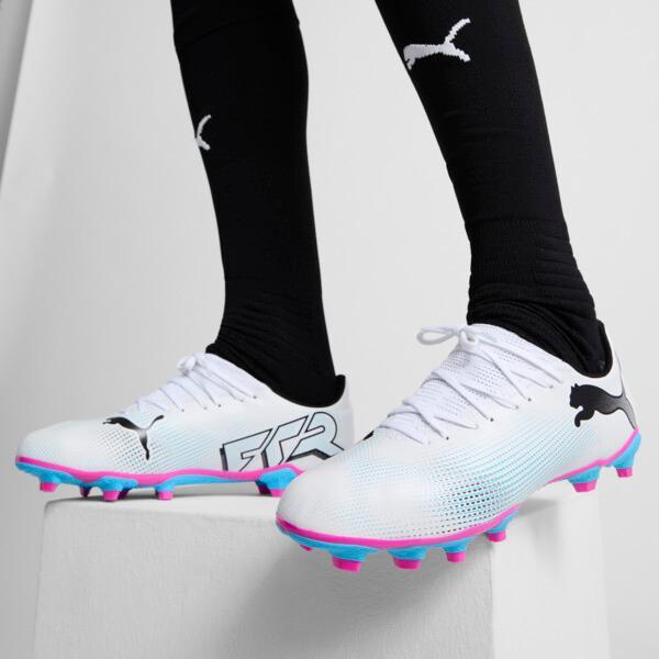 PUMA FUTURE 7 PLAY FG/AG Men's Soccer Cleats Shoes in White/Black/Poison Pink Product Image